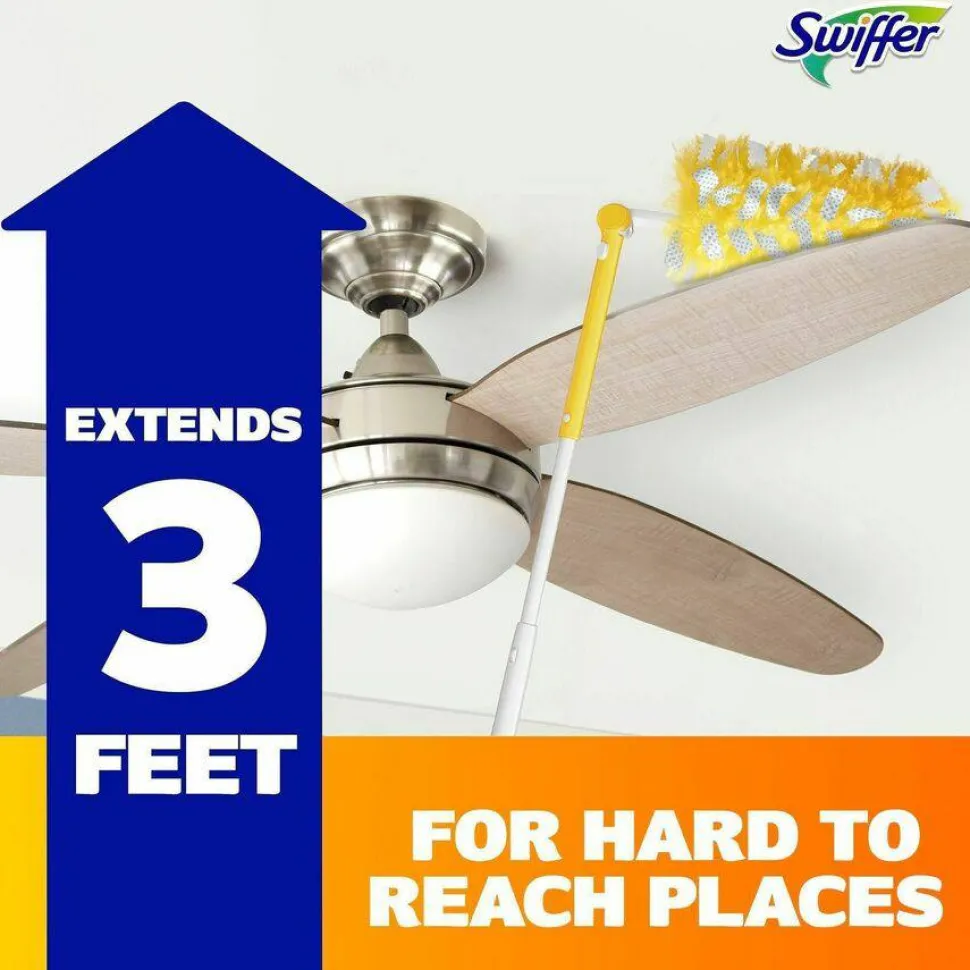 Swiffer Heavy Duty Dusters Starter Kit, Handle Extends to 3 ft, 1 Handle with 12 Duster Refills