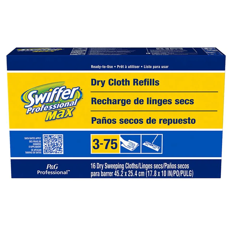 Swiffer Max/XL Dry Refill Cloths, 17.88 x 10, White, 16/Box, 6 Boxes/Carton