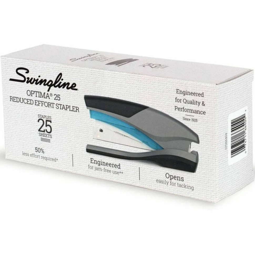 Swingline Optima 25 Reduced Effort Stapler, 25 Sheets Capacity, Blue/Gray
