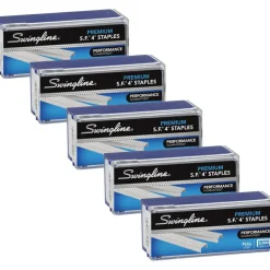 Swingline S.F. 4 Premium Staples, 1/4" Full Strip, Silver, 5,000 Per Pack, Case Of 5 Packs