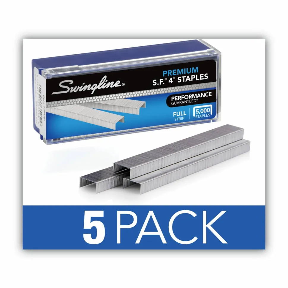 Swingline S.F. 4 Premium Staples, 1/4" Full Strip, Silver, 5,000 Per Pack, Case Of 5 Packs