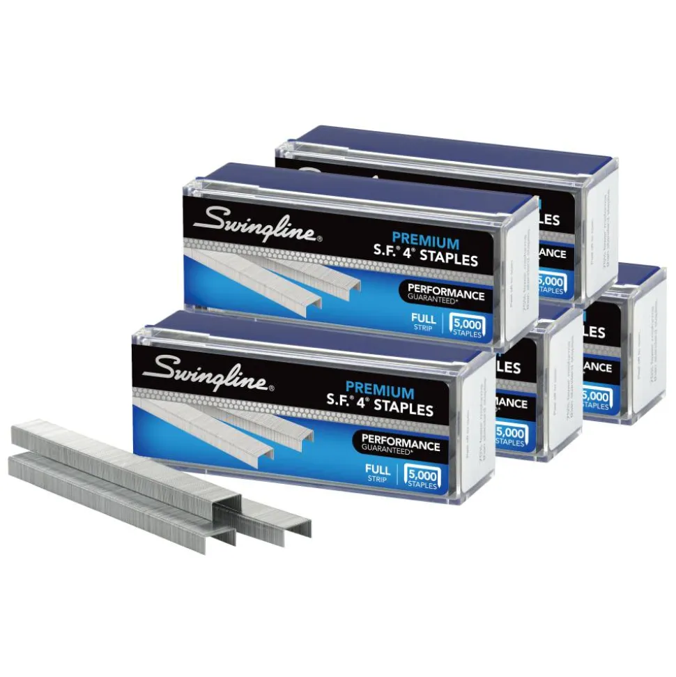 Swingline S.F. 4 Premium Staples, 1/4" Full Strip, Silver, 5,000 Per Pack, Case Of 5 Packs