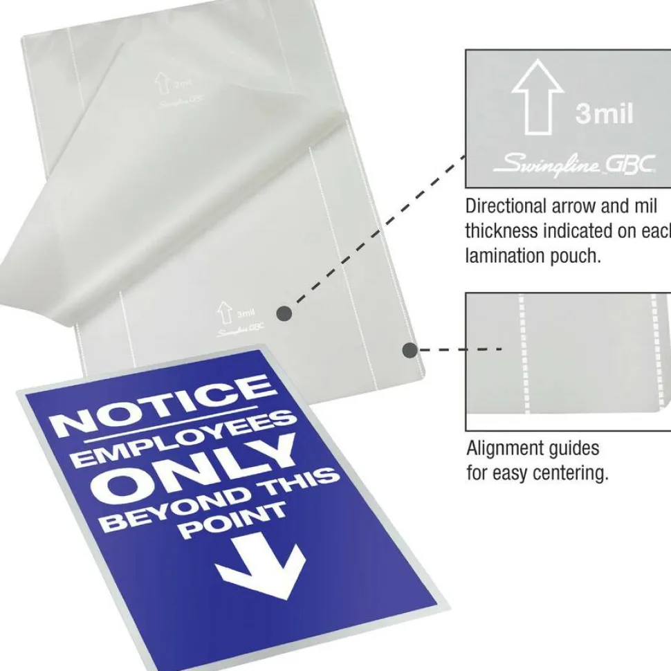 Swingline GBC EZUse Laminating Pouches, Letter Size, 10 Mil, Clear, 50/Pack