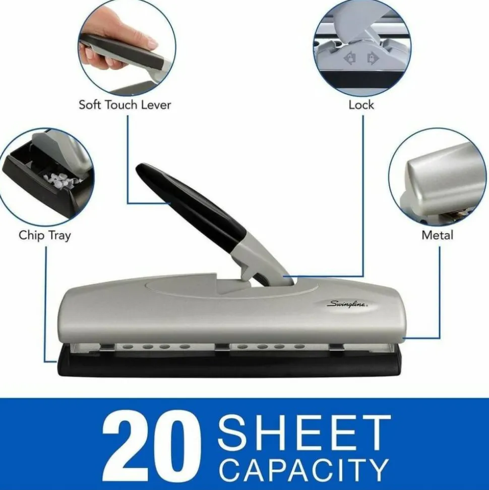 Swingline LightTouch High-Capacity Paper Punch, Black/Silver