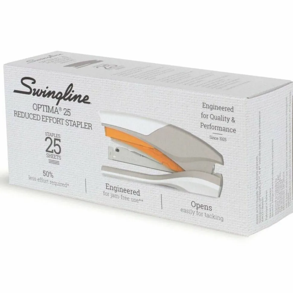 Swingline Optima 25 Reduced Effort Stapler, 25 Sheets Capacity, Orange/Gray