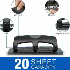 Swingline SmartTouch 3-Hole Low-Force Punch, 20-Sheet Capacity