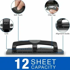 Swingline SmartTouch 3-Hole Low-Force Punch, 12-Sheet Capacity