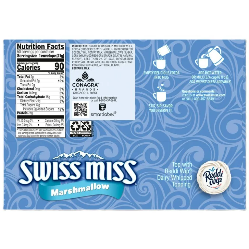 Swiss Miss Hot Cocoa, With Marshmallows, 0.73 Oz, Box Of 50 Packets