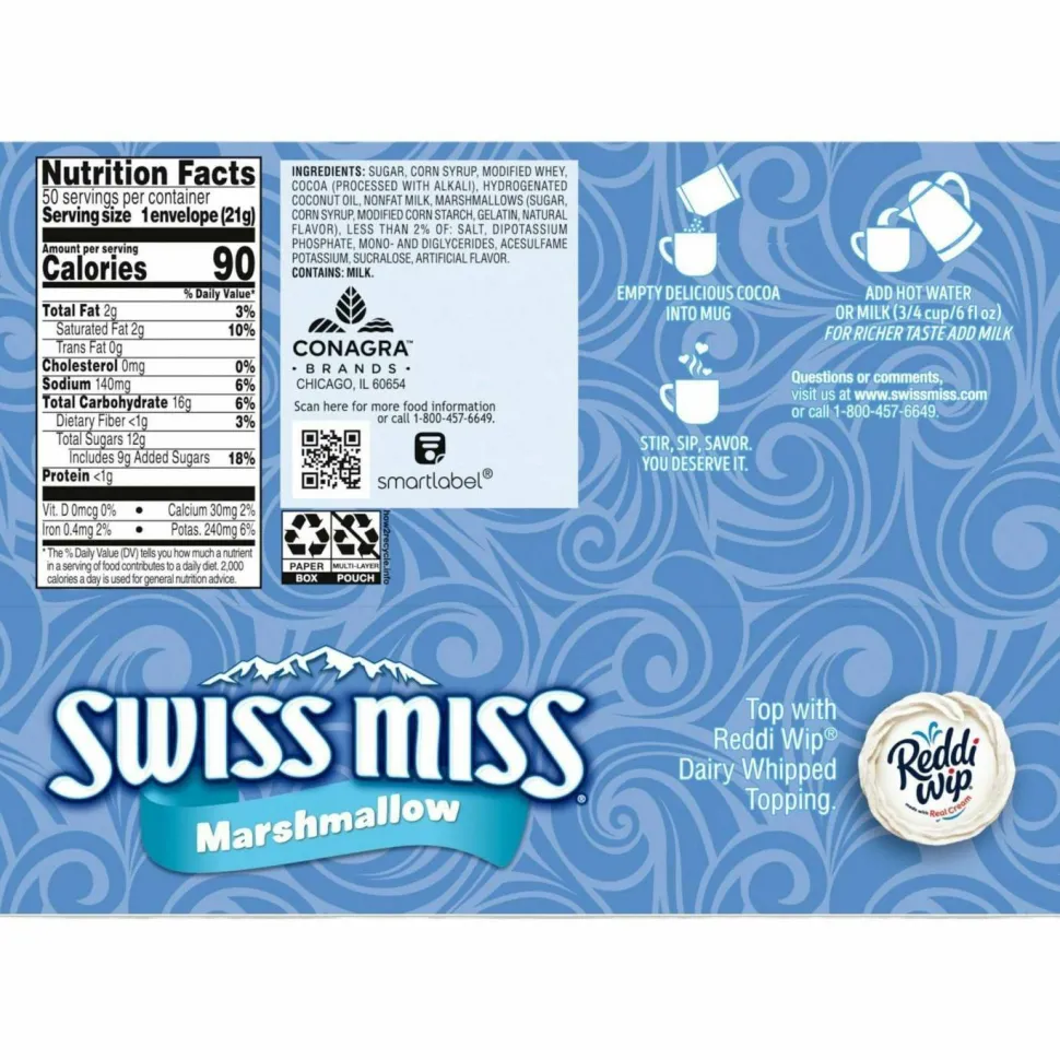 Swiss Miss Hot Cocoa, With Marshmallows, 0.73 Oz, Box Of 50 Packets