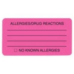 Tabbies Permanent "Allergy/Drug Reaction" Label Roll, TAB01730, Pink, Roll Of 250
