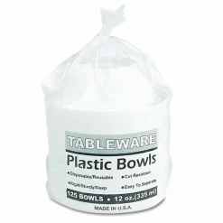 Tablemate Plastic Dinnerware, Bowl, 12 oz, White, 125/Pack