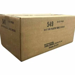 Tablemate Table Set Rectangular Table Covers, Heavyweight Plastic, 54" x 108", White, 24/Carton