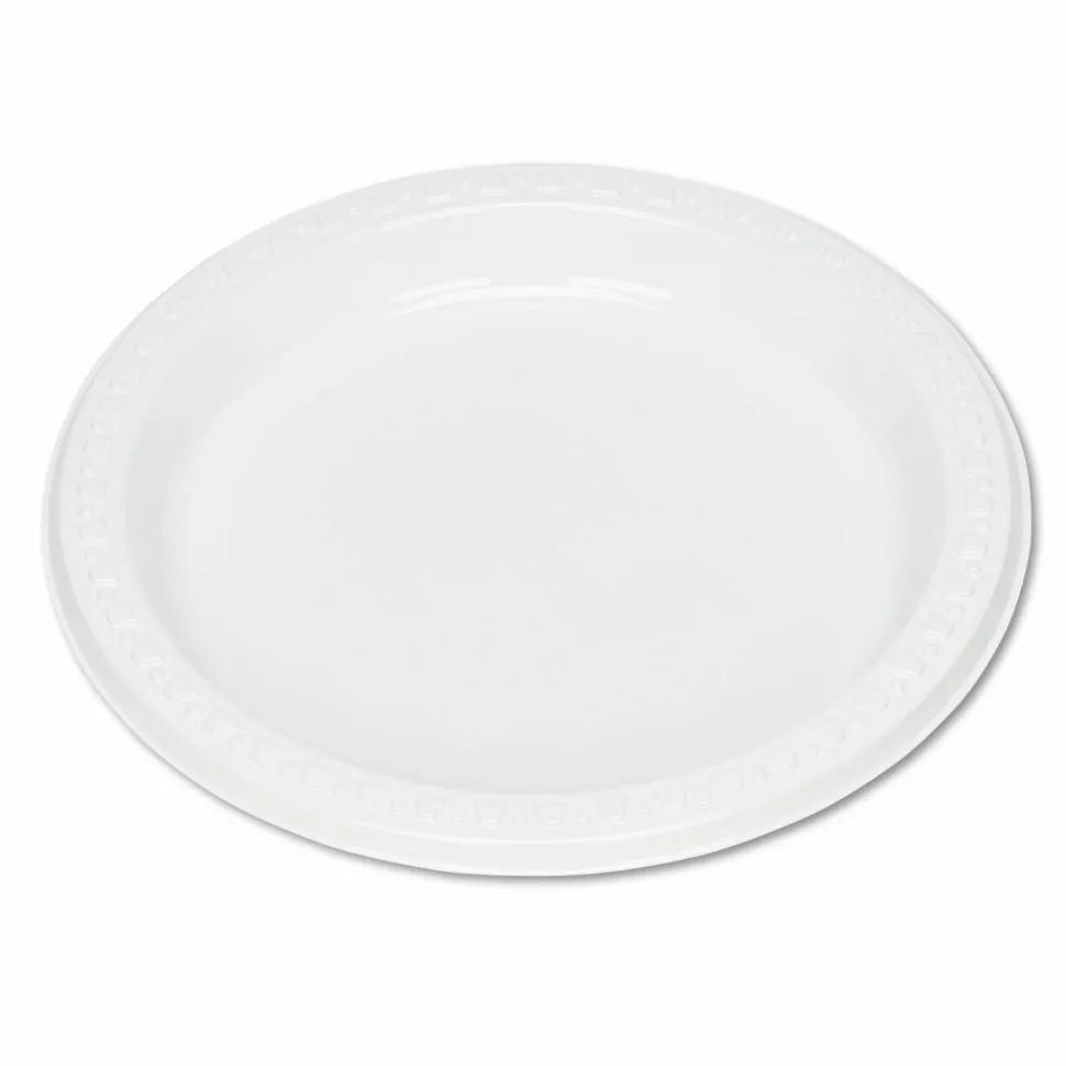 Tablemate Plastic Dinnerware, Plates, 7" dia, White, 125/Pack