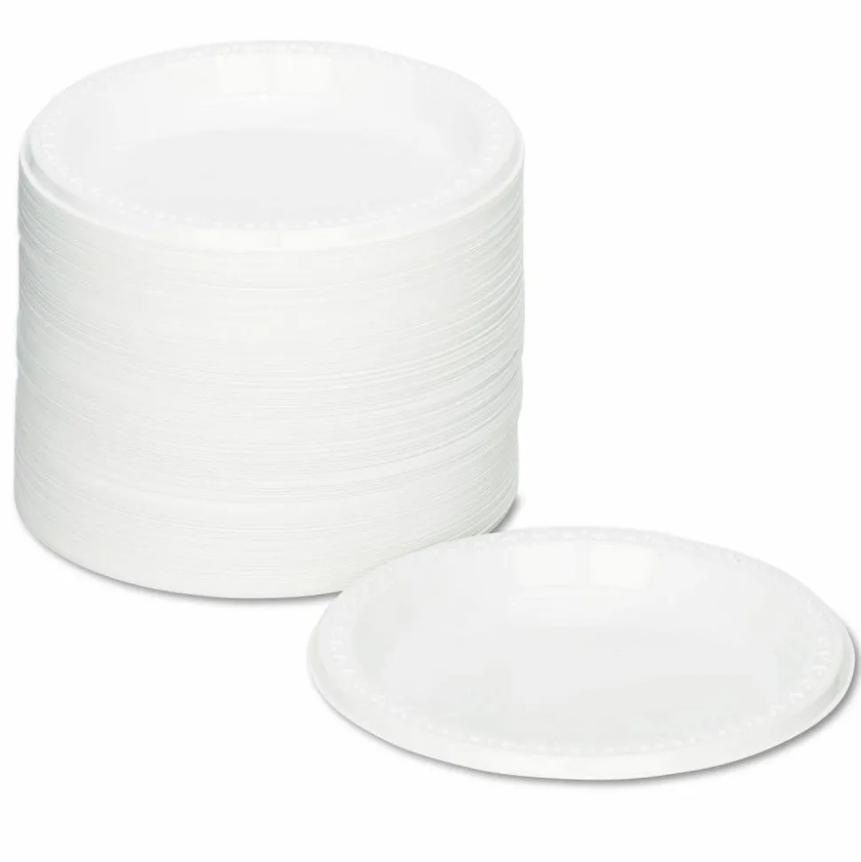 Tablemate Plastic Dinnerware, Plates, 7" dia, White, 125/Pack