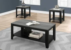 Table Set, 3pcs Set, Coffee, End, Side, Accent, Living Room, Black And Grey Laminate, Transitional