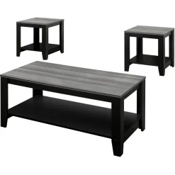 Table Set, 3pcs Set, Coffee, End, Side, Accent, Living Room, Black And Grey Laminate, Transitional