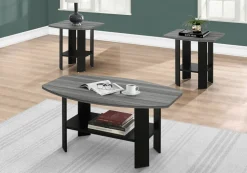 Table Set, 3pcs Set, Coffee, End, Side, Accent, Living Room, Black And Grey Laminate, Transitional