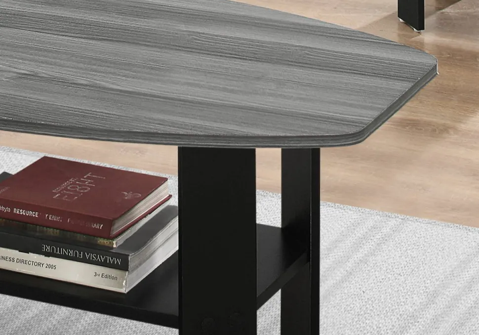 Table Set, 3pcs Set, Coffee, End, Side, Accent, Living Room, Black And Grey Laminate, Transitional