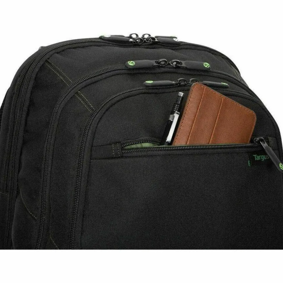 Targus Spruce EcoSmart TBB019US Carrying Case (Backpack) for 17" Notebook - Black, Green - TAA Compliant