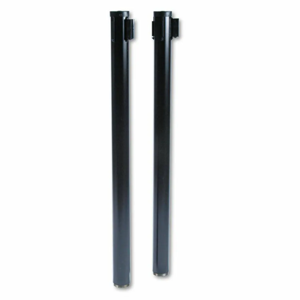 Tatco Adjusta-Tape Black Crowd Control Stanchions, 40"H, Black, Box Of 2
