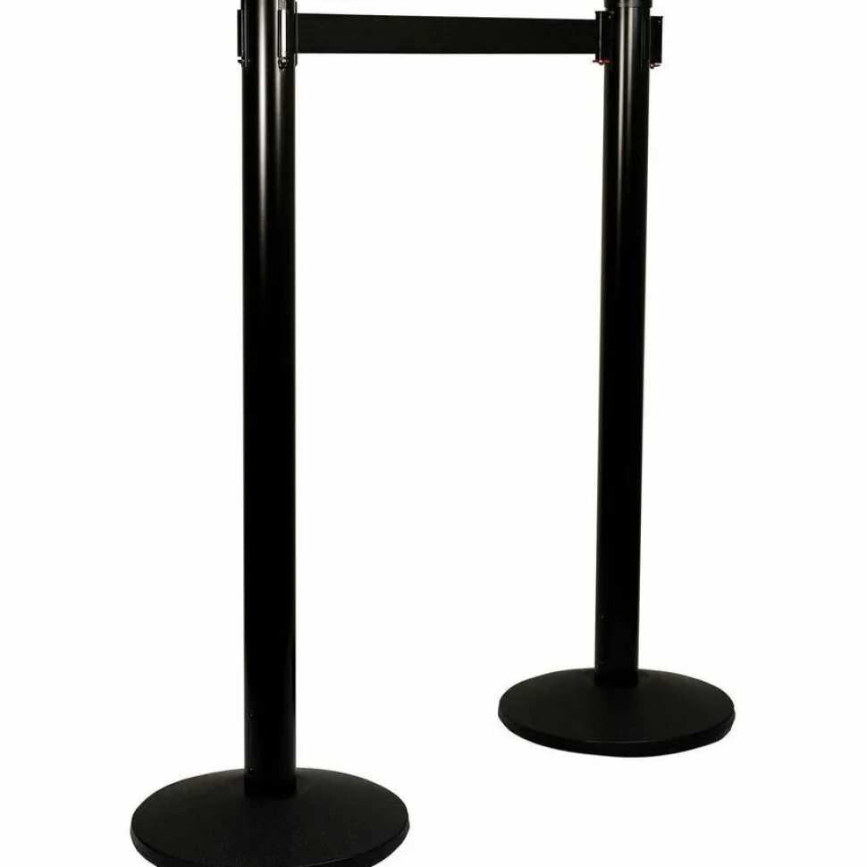 Tatco Adjusta-Tape Black Crowd Control Stanchions, 40"H, Black, Box Of 2