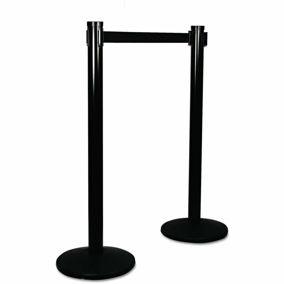 Tatco Adjusta-Tape Black Crowd Control Stanchions, 40"H, Black, Box Of 2