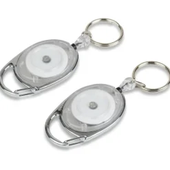 Tatco Reel Key Chain With Carabiner, 30", Chrome/Clear, Pack Of 6