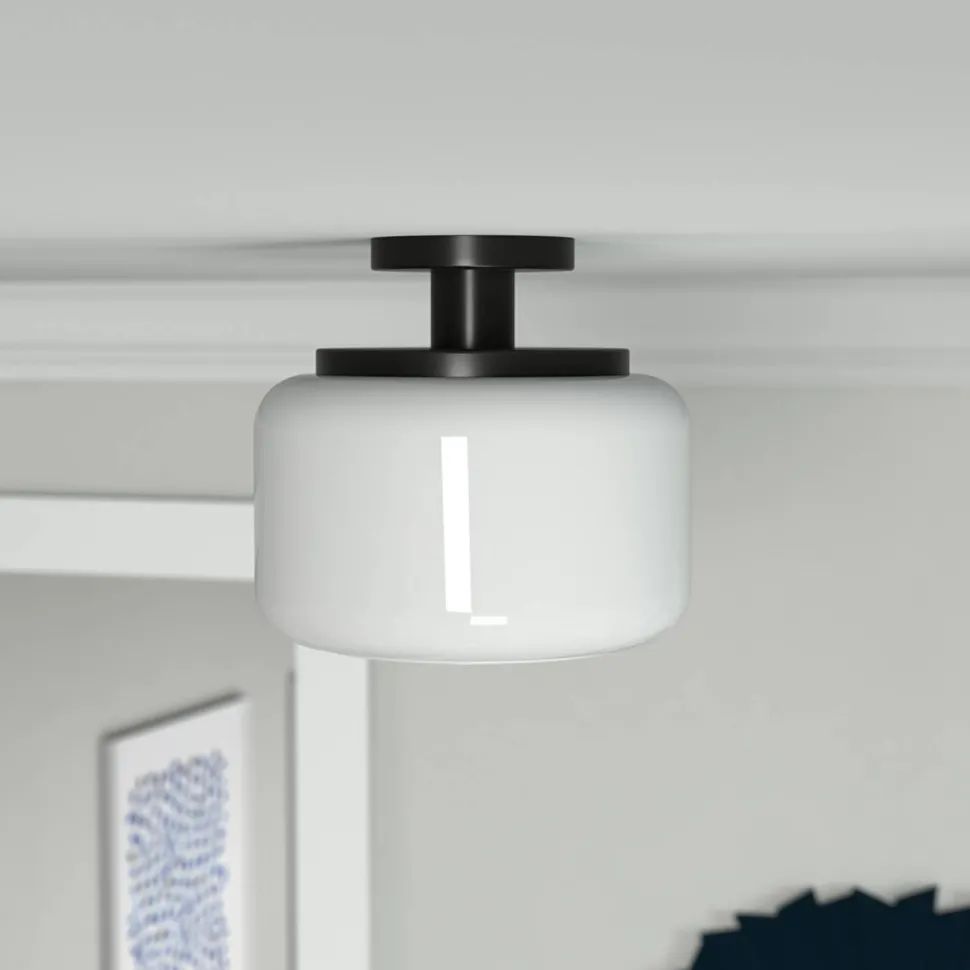 Tatum 11" Wide Semi Flush Mount with Glass Shade in Blackened Bronze/White