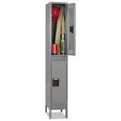 Tennsco Double Tier Locker with Legs, Single Stack, 12w x 18d x 78h, Medium Gray