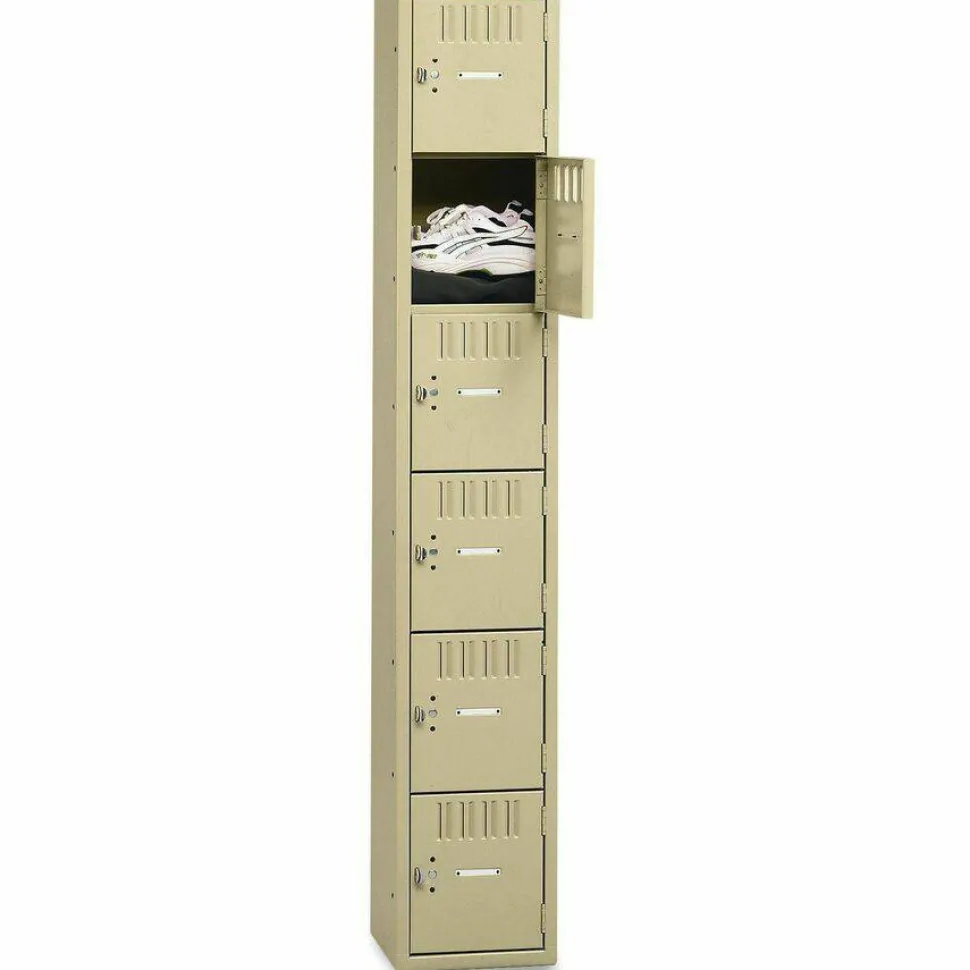 Tennsco Six-Tier Box Locker, 1-Wide, 72"H x 12"W x 18"D, Sand