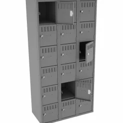 Tennsco Six-Tier Box Locker, 3-Wide, 72"H x 36"W x 18"D, Medium Gray