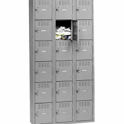 Tennsco Six-Tier Box Locker, 3-Wide, 72"H x 36"W x 18"D, Medium Gray