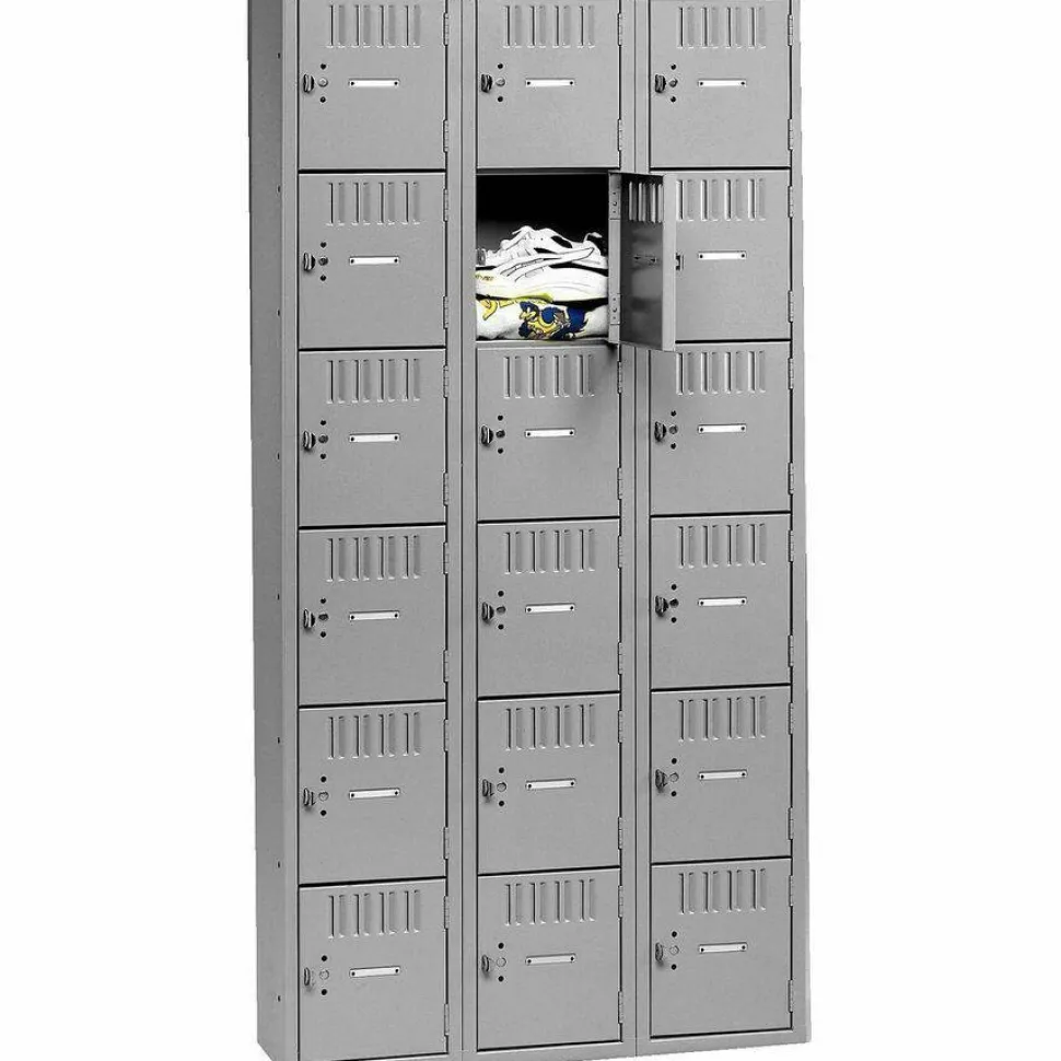 Tennsco Six-Tier Box Locker, 3-Wide, 72"H x 36"W x 18"D, Medium Gray