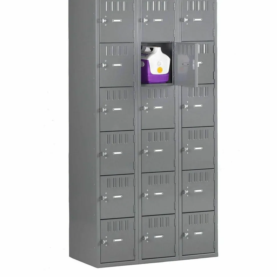 Tennsco Six-Tier Box Locker, 3-Wide, 72"H x 36"W x 18"D, Medium Gray