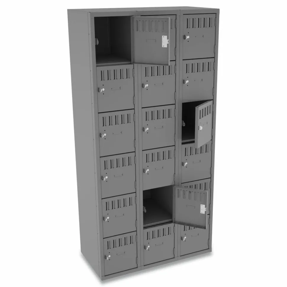 Tennsco Six-Tier Box Locker, 3-Wide, 72"H x 36"W x 18"D, Medium Gray