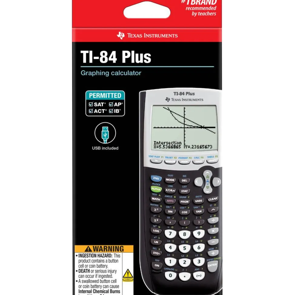 Texas Instruments TI-84 Plus Graphing Calculator, Black/Silver/White
