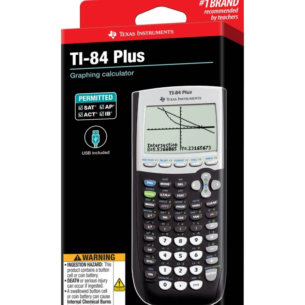 Texas Instruments TI-84 Plus Graphing Calculator, Black/Silver/White
