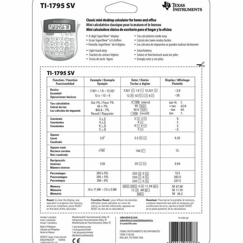 Texas Instruments TI-1795 SV Simple Calculator
