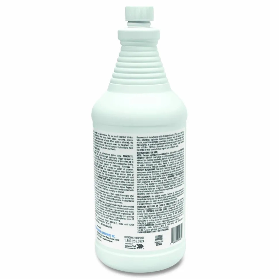 Theochem Laboratories Rust-X Rust Stain Remover Acidic Cleaner, Acidic Scent, 1 qt Bottle, 12/Carton