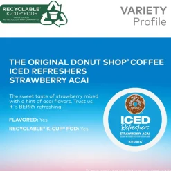 The Original Donut Shop Iced Refreshers, Strawberry Açaí Flavor, Keurig Single Serve K-Cup Pods, Box of 20 K-Cup Pods