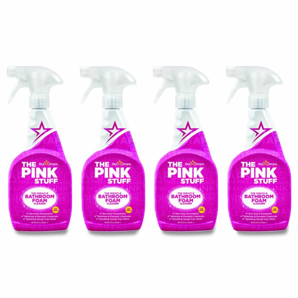 The Pink Stuff Miracle Bathroom Foam Cleaner, Fruity Scent, 25.4 oz Trigger Spray Bottle, 4/Carton