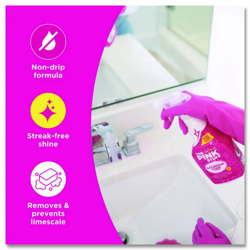 The Pink Stuff Miracle Bathroom Foam Cleaner, Fruity Scent, 25.4 oz Trigger Spray Bottle, 4/Carton