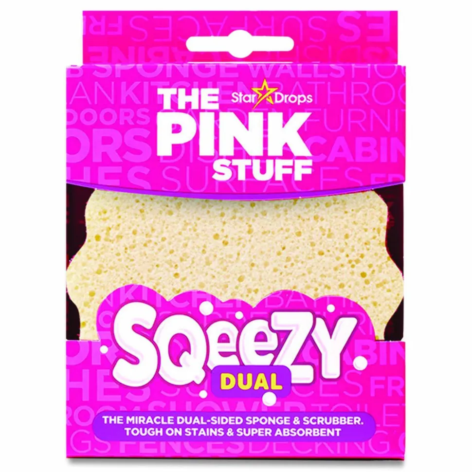 The Pink Stuff Sqeezy Dual-Sided Sponge and Scrubber, 4" x 5.3", 3.8" Thick, Pink/Ivory