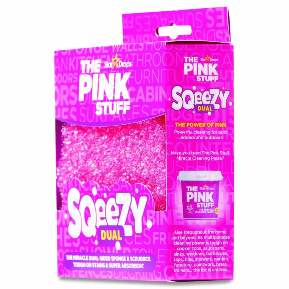 The Pink Stuff Sqeezy Dual-Sided Sponge and Scrubber, 4" x 5.3", 3.8" Thick, Pink/Ivory, 12/Carton