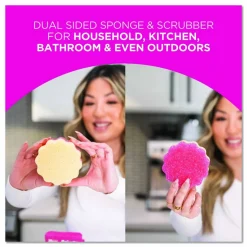 The Pink Stuff Sqeezy Dual-Sided Sponge and Scrubber, 4" x 5.3", 3.8" Thick, Pink/Ivory, 12/Carton