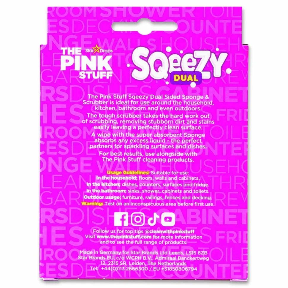 The Pink Stuff Sqeezy Dual-Sided Sponge and Scrubber, 4" x 5.3", 3.8" Thick, Pink/Ivory, 12/Carton