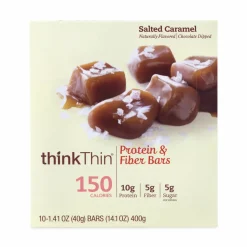 thinkThin High Protein Bars, Salted Caramel, 1.41 oz Bar, 10 Bars/Carton