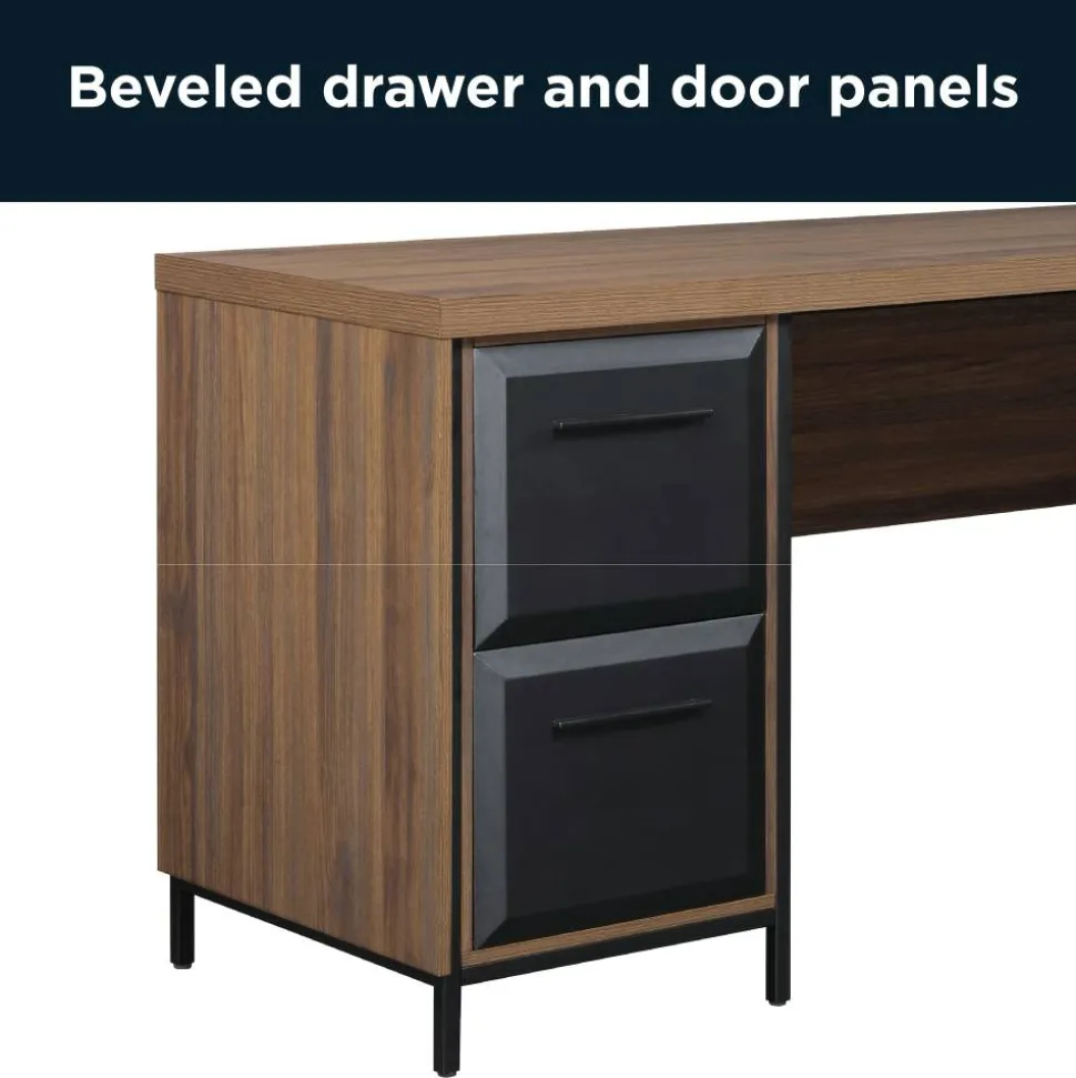 Thomasville Alderbrook 60"W L-Shaped Corner Desk With Integrated Power Outlet, Walnut/Matte Black