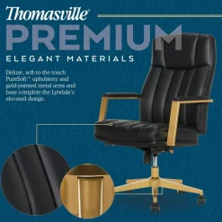 Thomasville Lyndale Ergonomic Vegan Leather Mid-Back Office Chair, Black/Gold