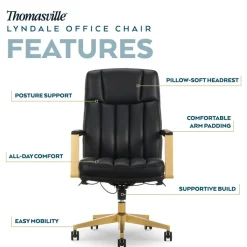 Thomasville Lyndale Ergonomic Vegan Leather Mid-Back Office Chair, Black/Gold